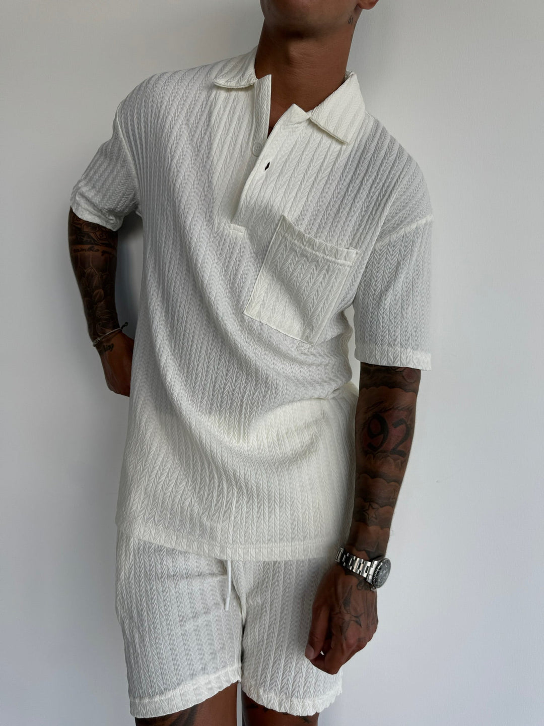 Oversize Strukturerad Polo T-Shirt - Ecru