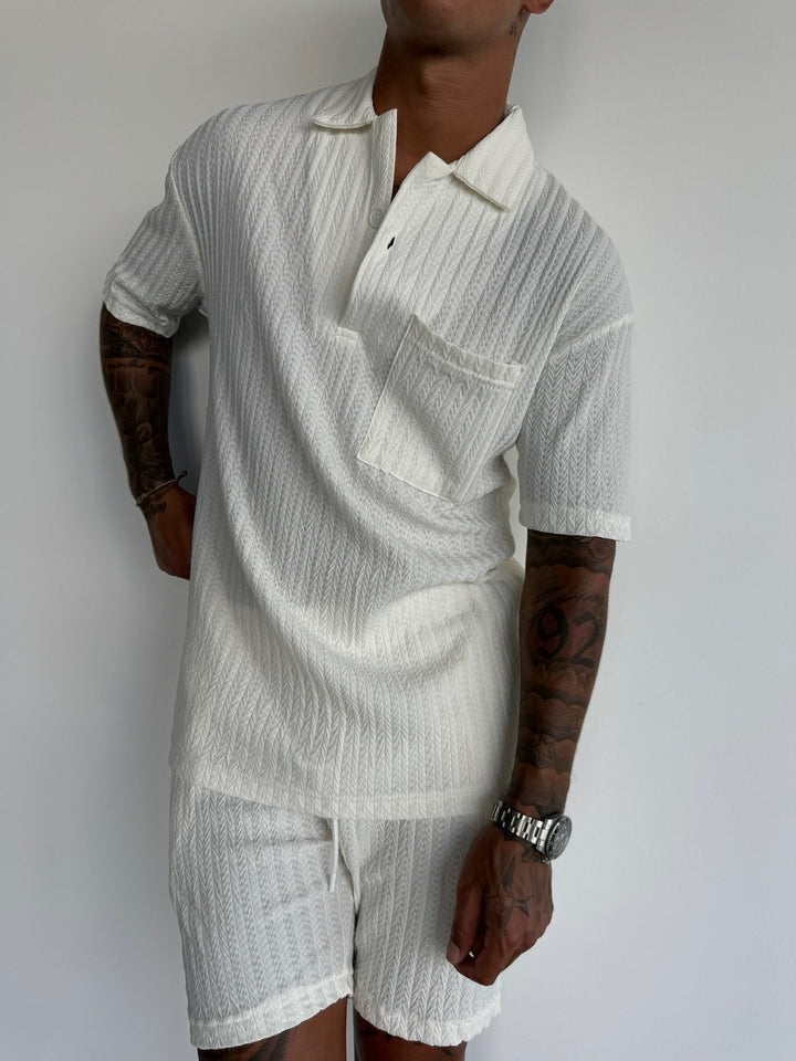 Oversize Strukturerad Polo T-Shirt - Ecru