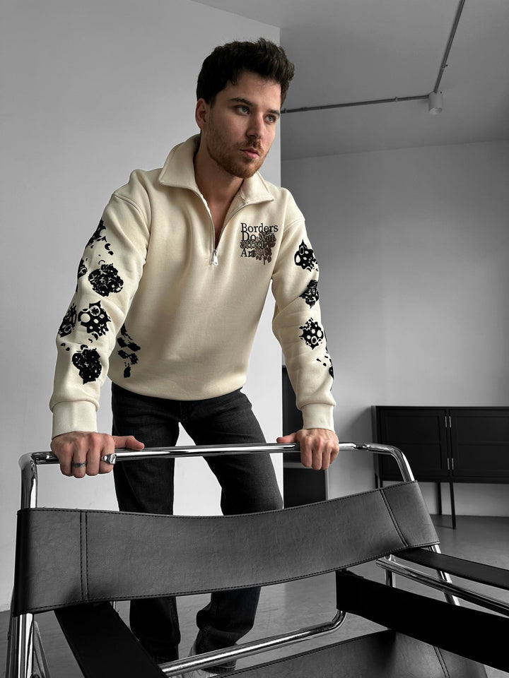 Oversized Halvdraget Grafiskt Sweatshirt - Beige