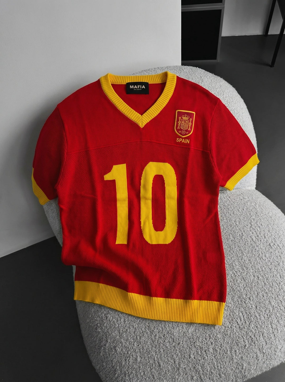 Oversize Spanien Stickad T-shirt - Röd