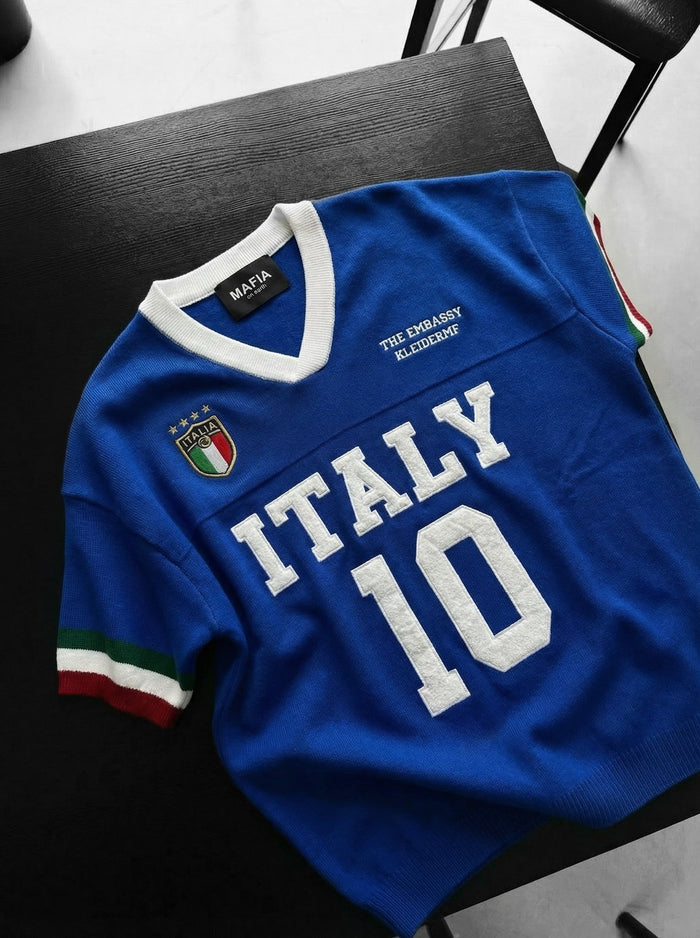 Oversize Italien Stickad T-shirt - Sax