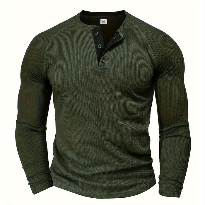Herre Henley-tröja med Lång Ärm och Knapplacket