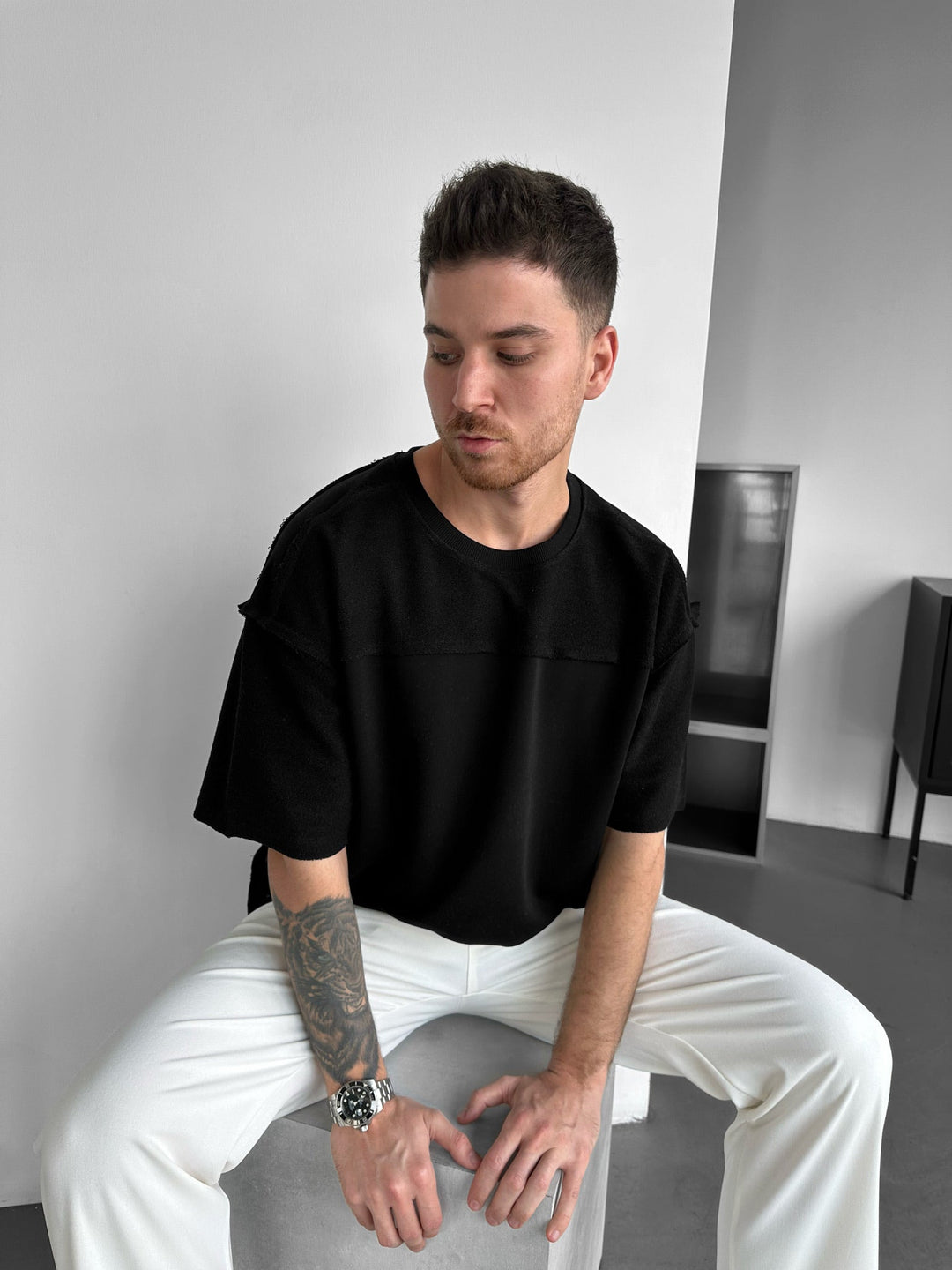 Oversize sömdetalj T-shirt - Svart