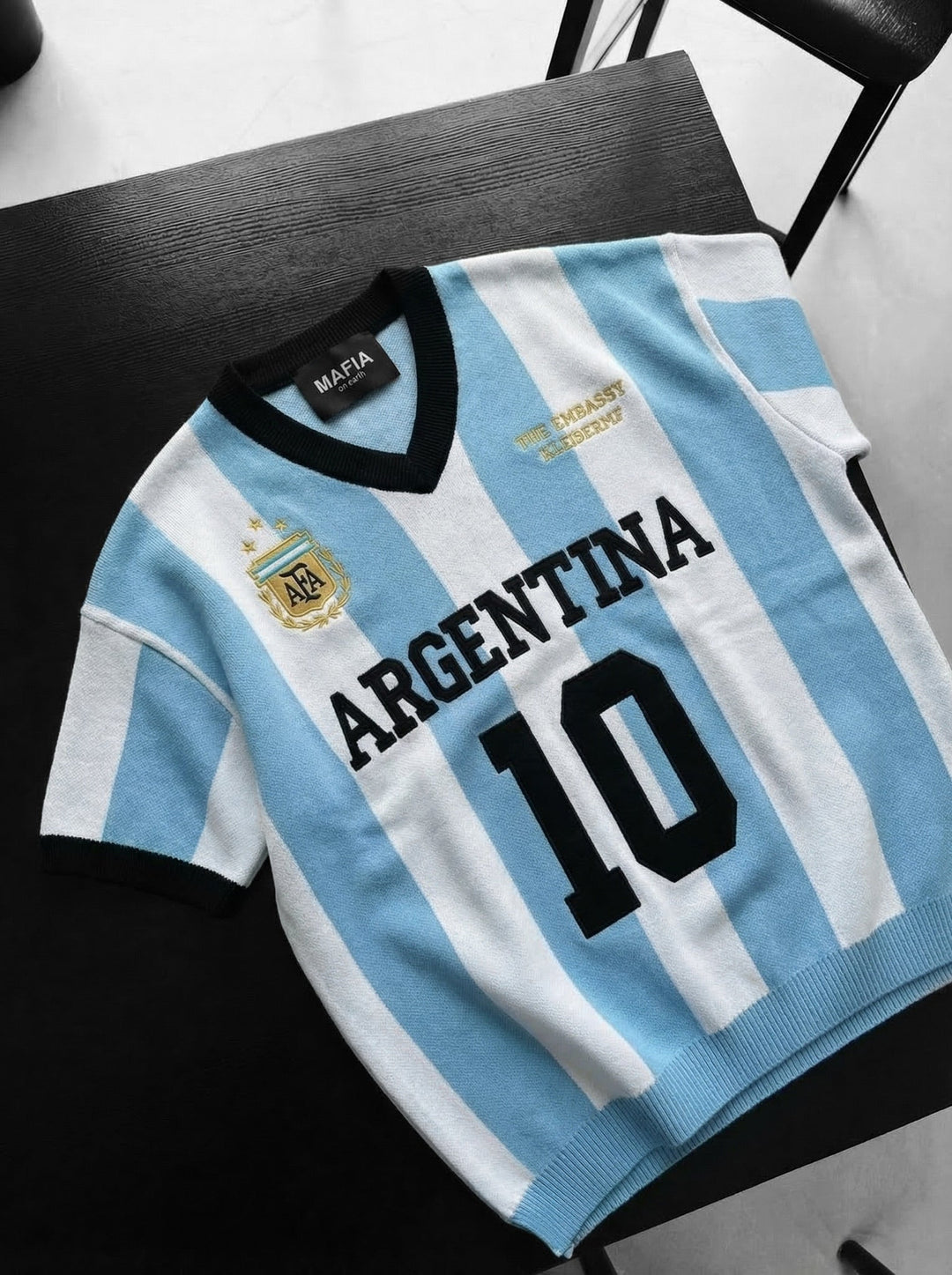 Oversize Argentina Stickad T-shirt - Babyblå