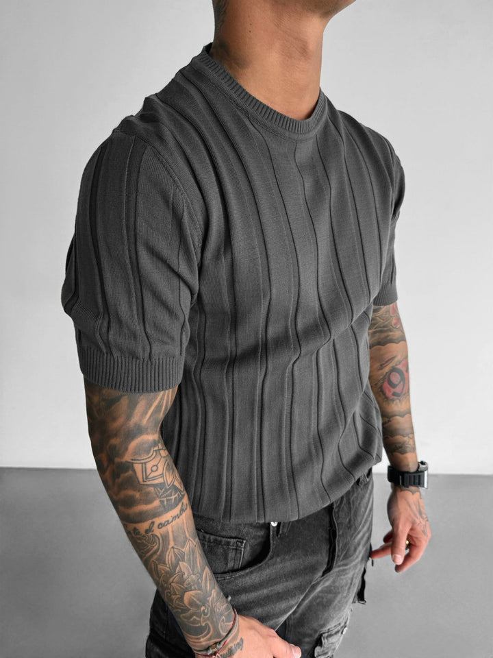 Regular Fit Knit Lines T-shirt - Antracit