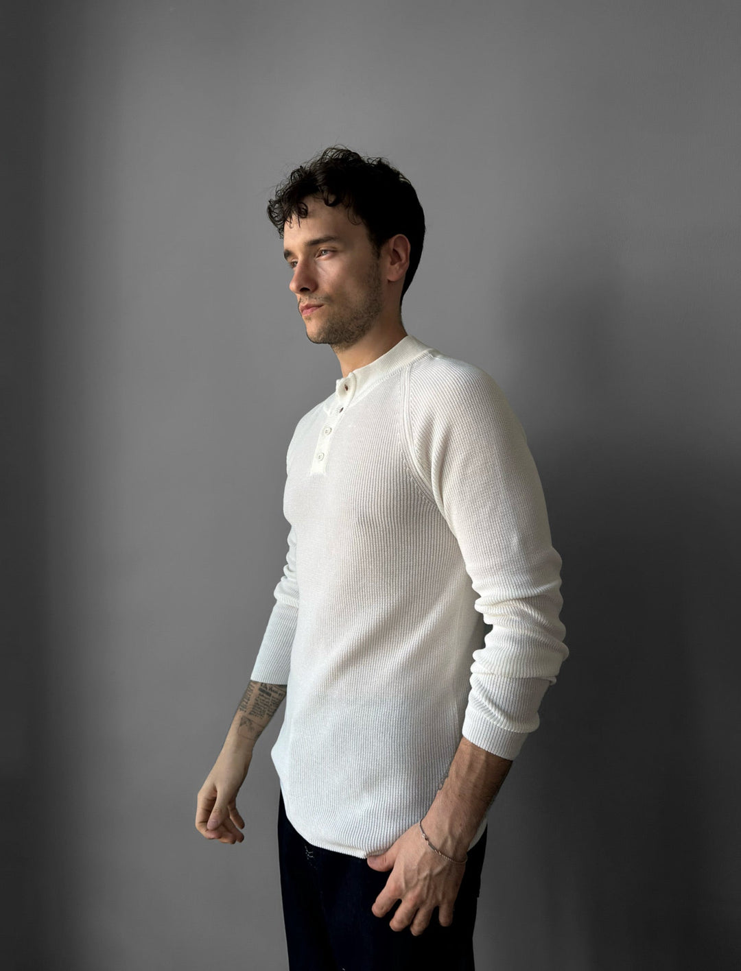 Slim Fit Stickad Tröja - Ecru
