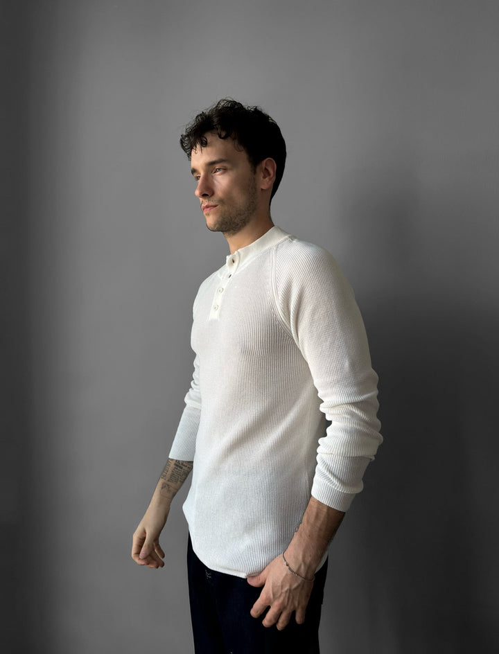 Slim Fit Stickad Tröja - Ecru
