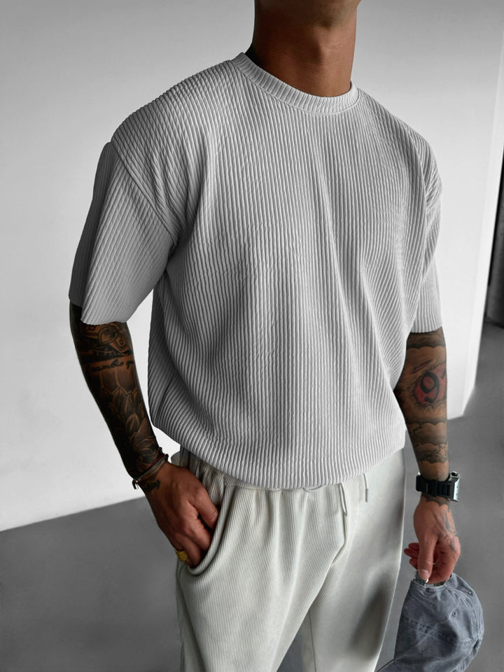 Oversized Ribbad T-Shirt - Grå