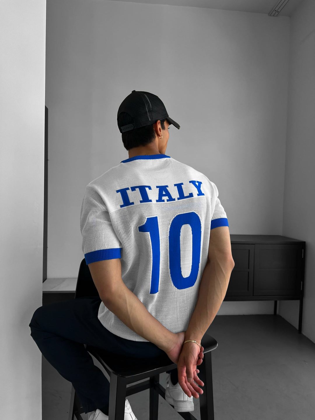 Oversize Italien Stickad T-shirt - Vit