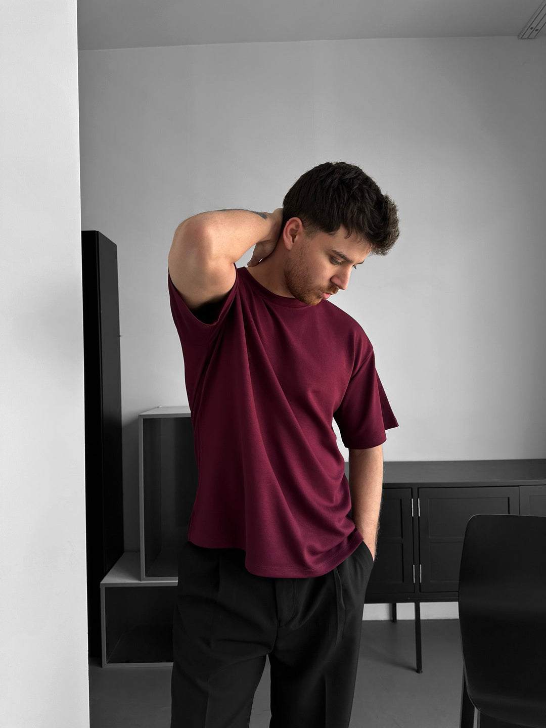 Lös Passform Grund T-shirt - Bordeaux