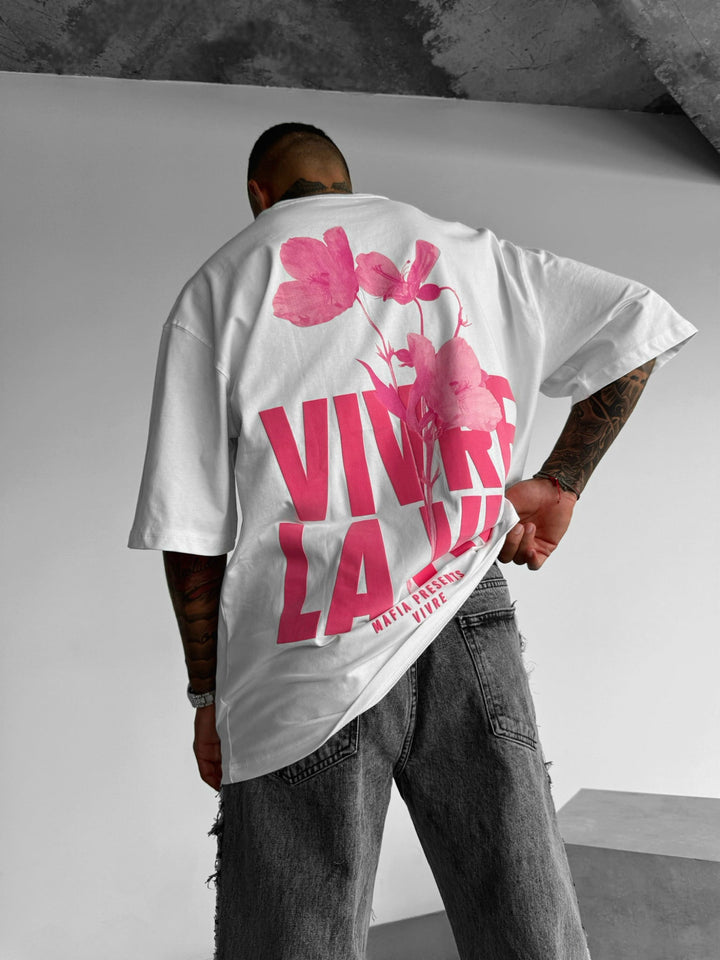 Oversize Vivre la Vie T-shirt - Ecru och Puder