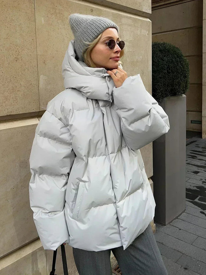 Dam Oversize Pufferjacka med Hög Krage och Dragkedja