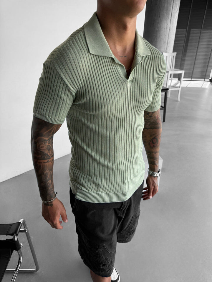 Slim Fit Knit Polo T-Shirt - Mint