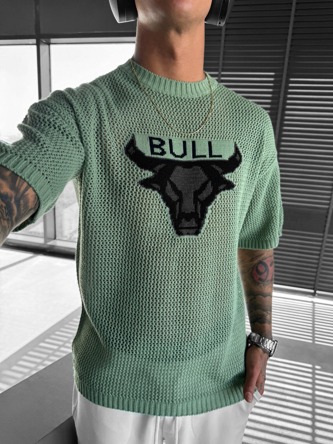 Oversize Bull Stickad T-Shirt - Grön
