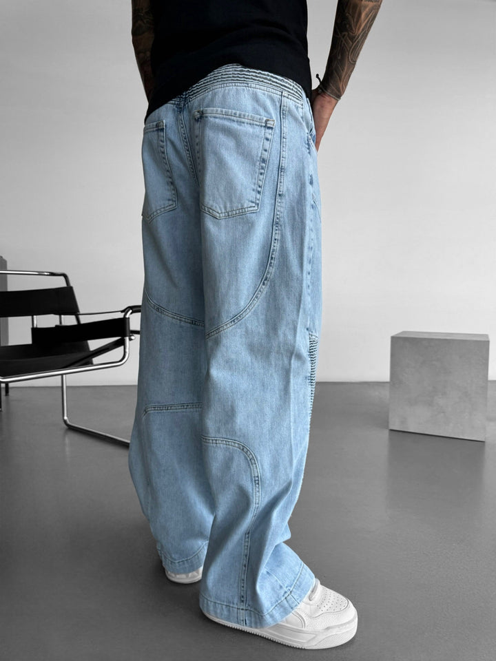 Baggy sömdetalj jeans - Blå