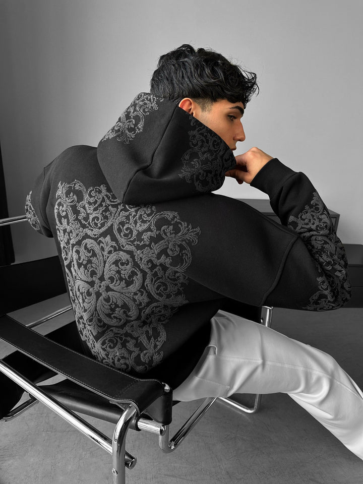 Oversize Matmönster Hoodie - Svart och Antracit