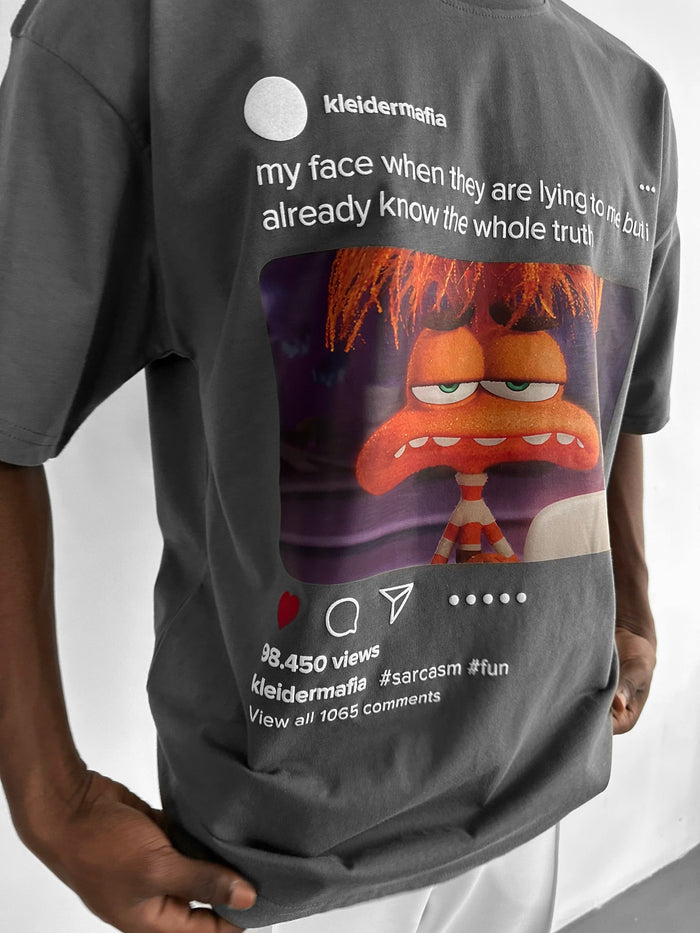 Oversize Sarkasm Post T-Shirt - Antracit