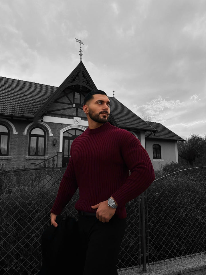 Lös Passform Randig Struktur Pullover - Bordeaux