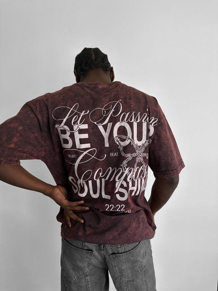 Oversize Tvättad 'Låt din själ lysa' T-shirt - Bordeaux