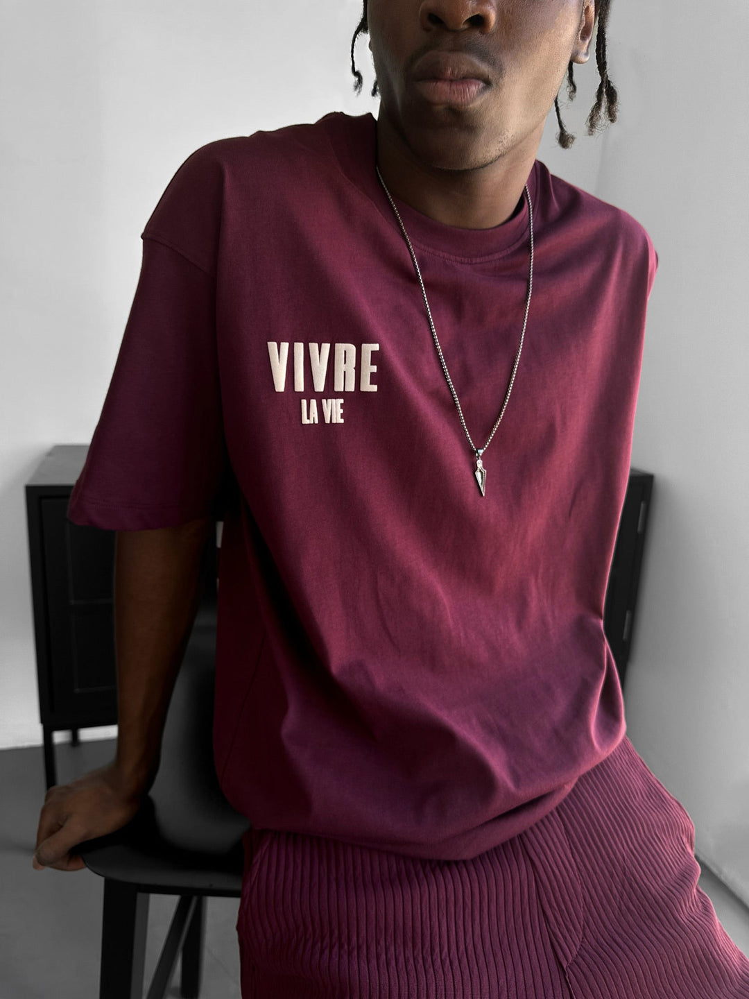 Oversize Vivre la Vie T-shirt - Bordeaux
