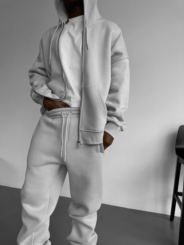 Oversize Basic Dragkedja Hoodie - Grå