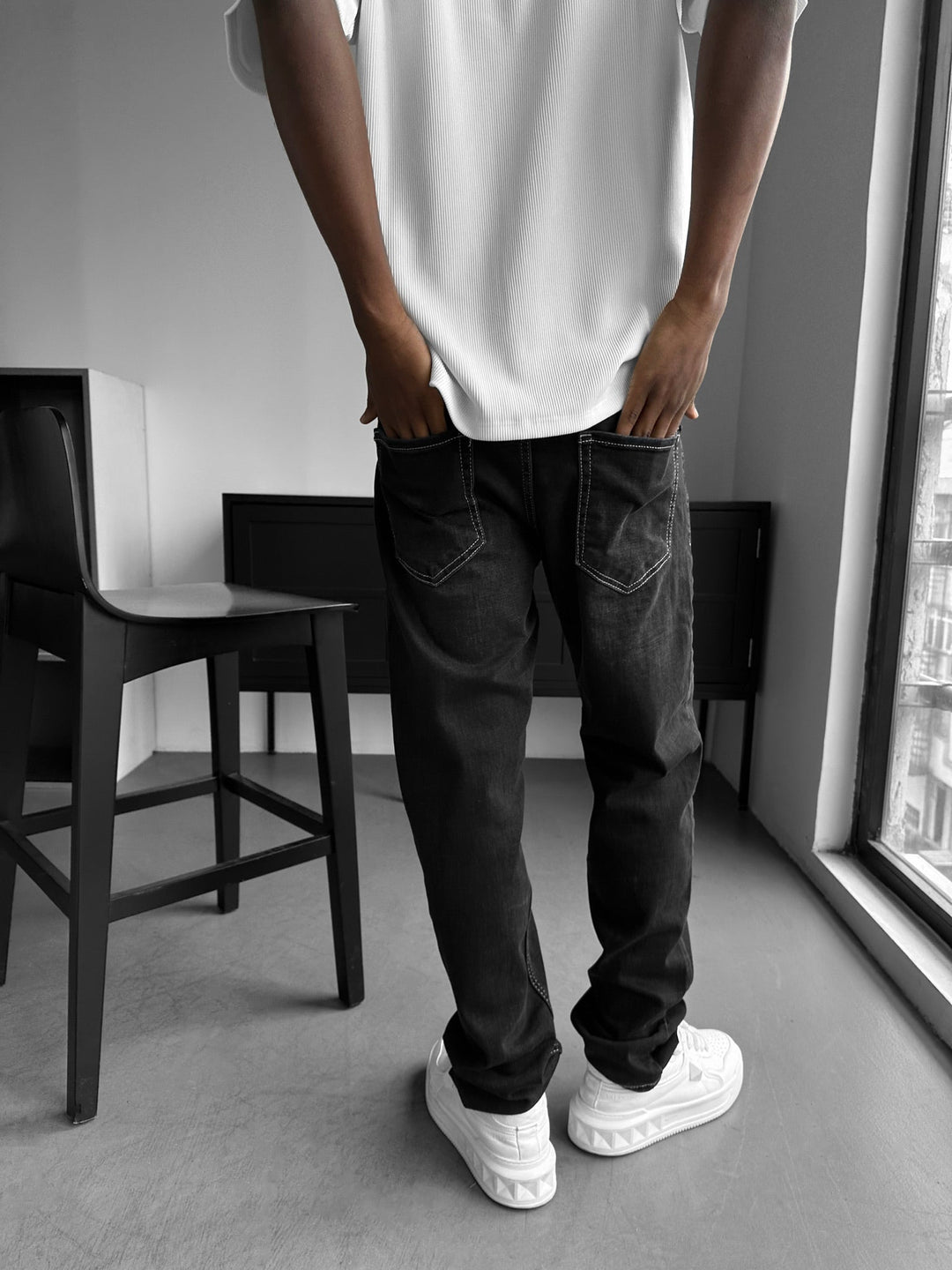 Regular Fit Tvättade Jeans - Svart