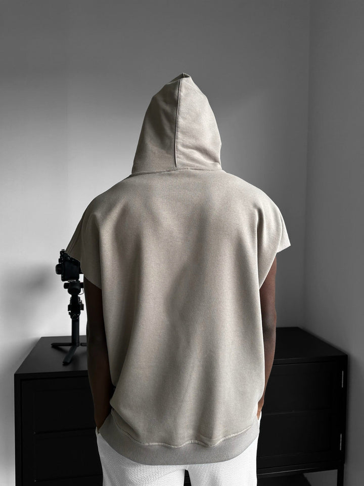 Lös Passform Ärmös Hoodie - Varm Grå Ljus
