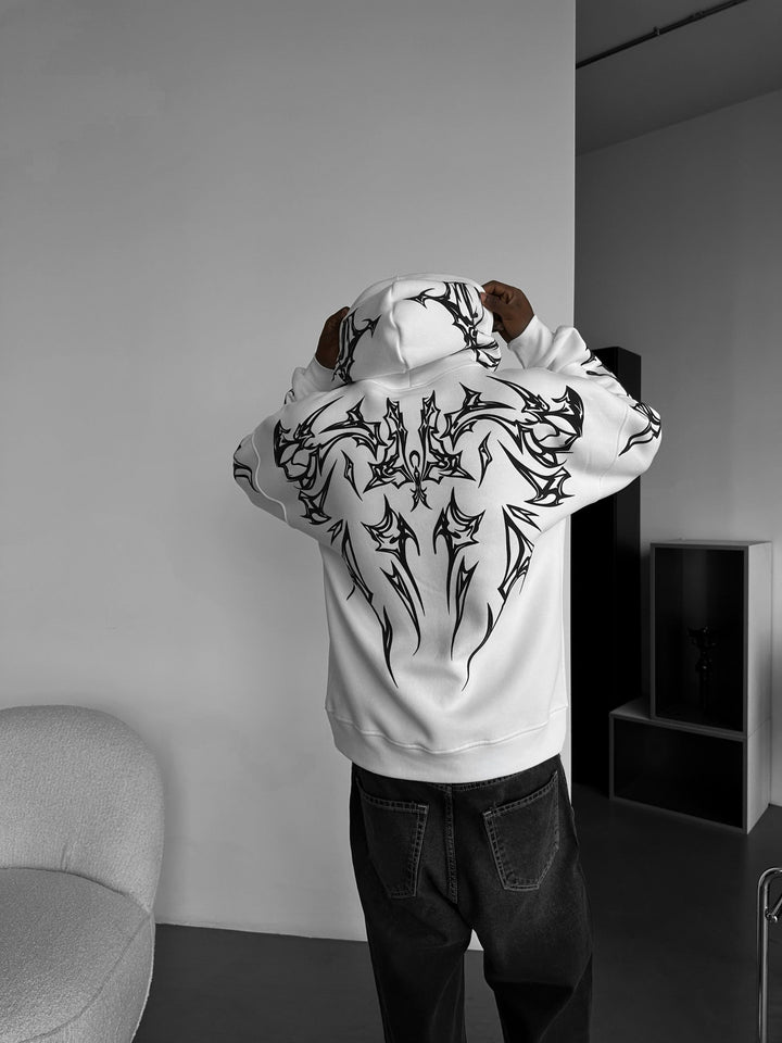 Oversize Mafia Tribal Hoodie - Vit