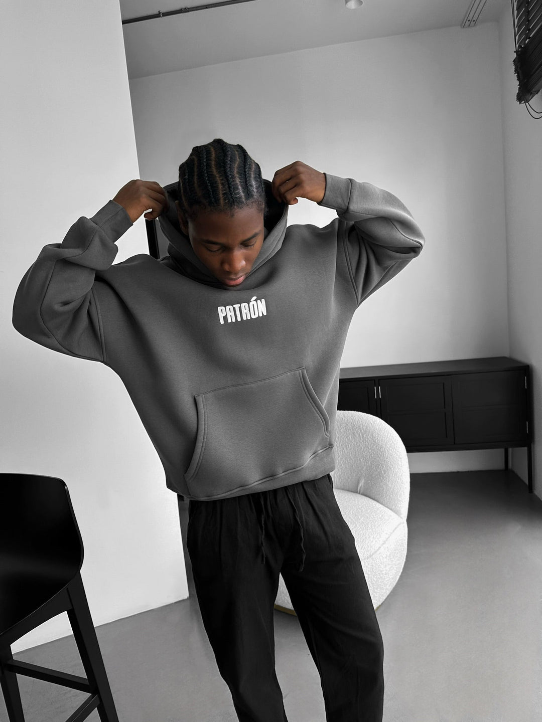 Oversize Detaljerad Patron Hoodie - Antracit