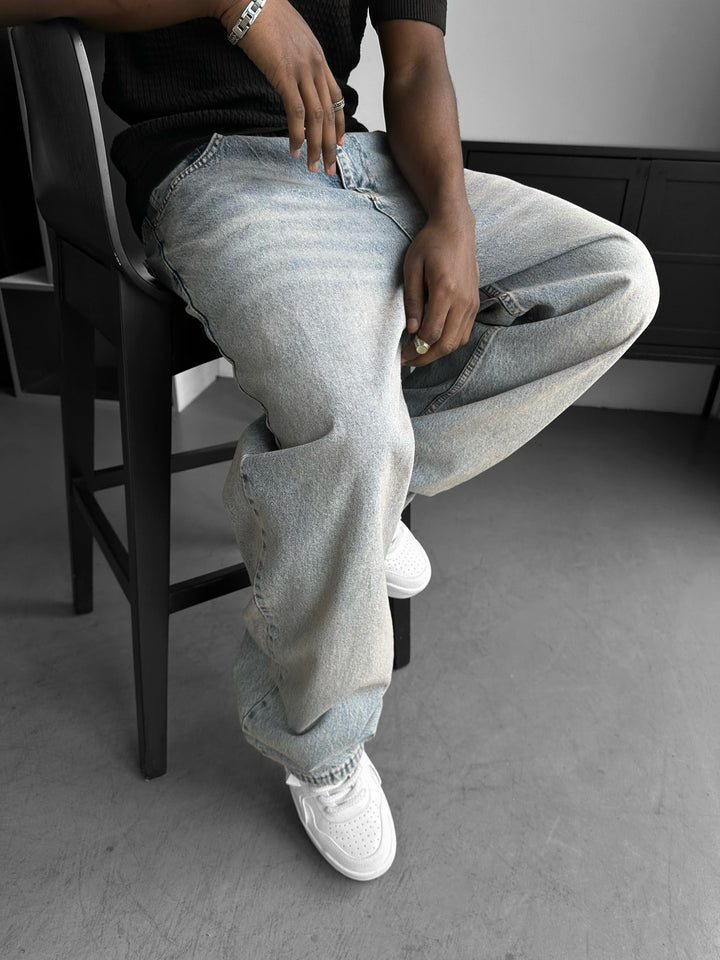 Relax Baggy Tvättade Jeans - Mörkblå