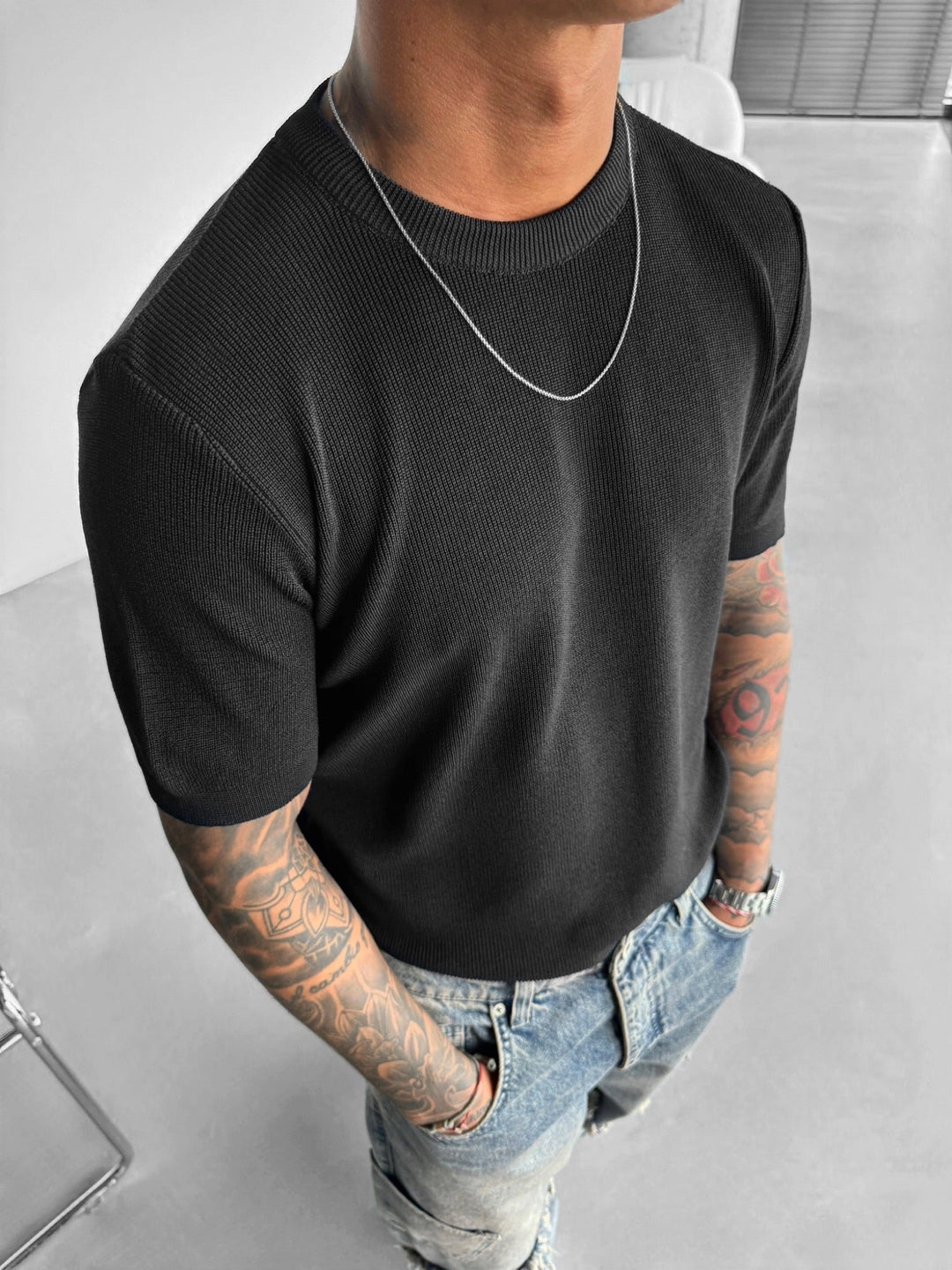 Oversize Stickad T-shirt - Svart
