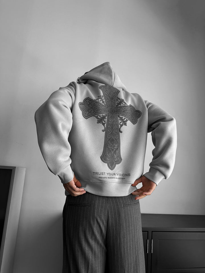 Oversize Cross Hoodie - Grå
