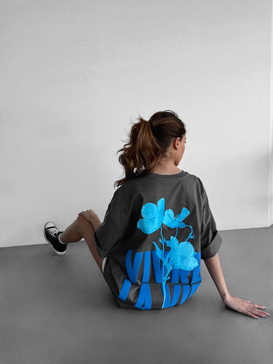 Oversize Vivre la Vie T-shirt - Antracit