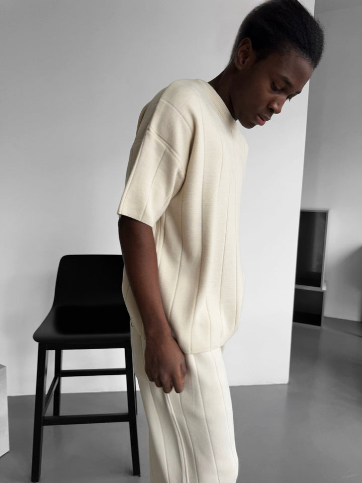 Oversize Line Knit T-Shirt - Cremé