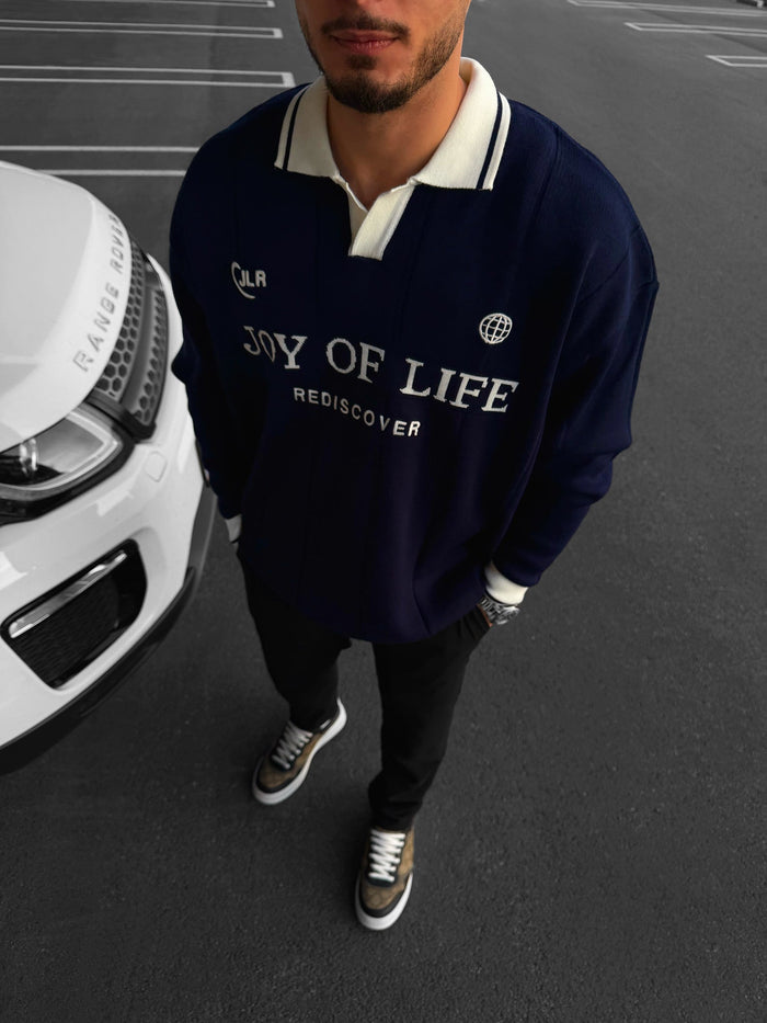 Lös Passform JLR Polo Sweater - Mörkblå
