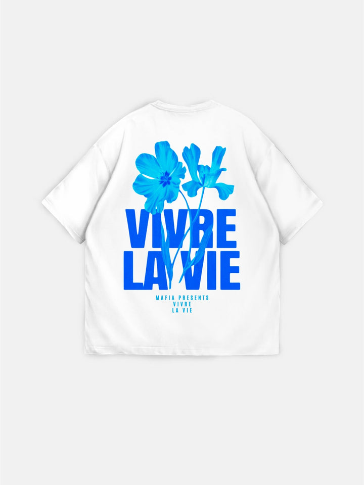 Oversize Vivre la Vie T-shirt - Ecru och Blå