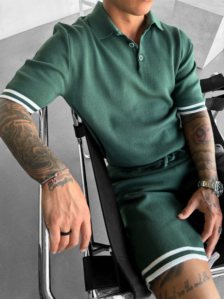 Regular Fit Stickad T-shirt - Mörk Skog
