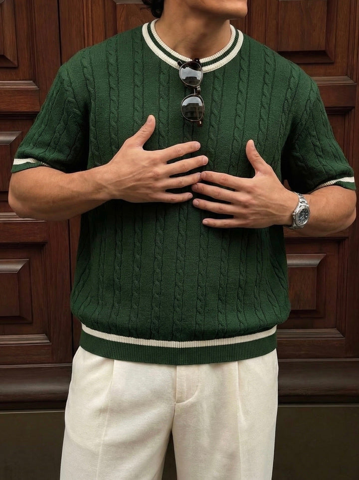 Regular Fit Braid Knit T-shirt - Grön