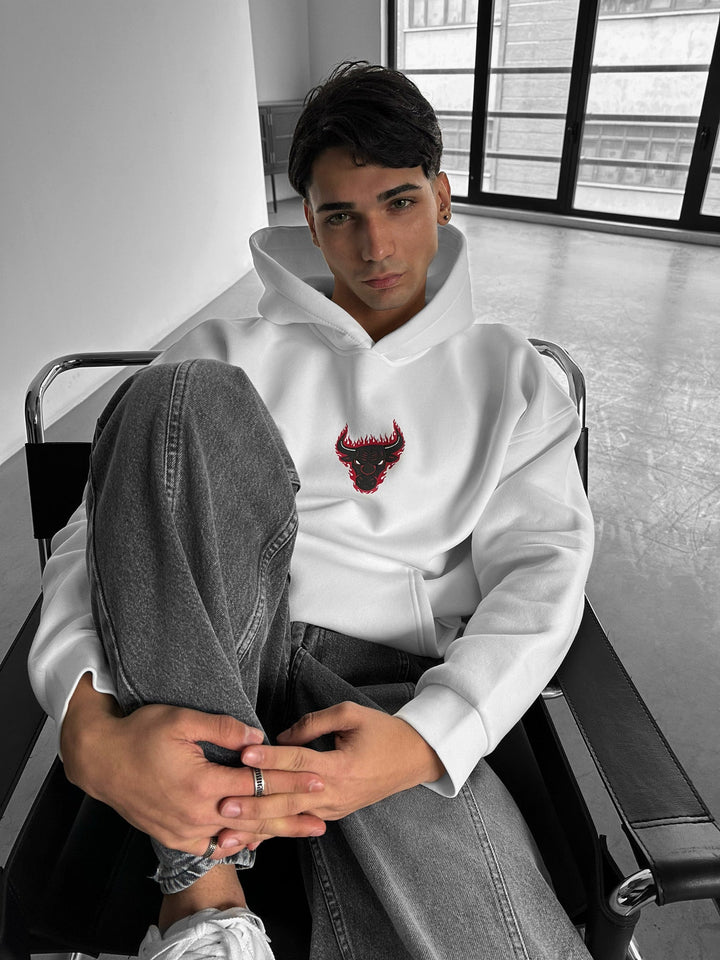 Oversize Bull Fearless Hoodie - Vit