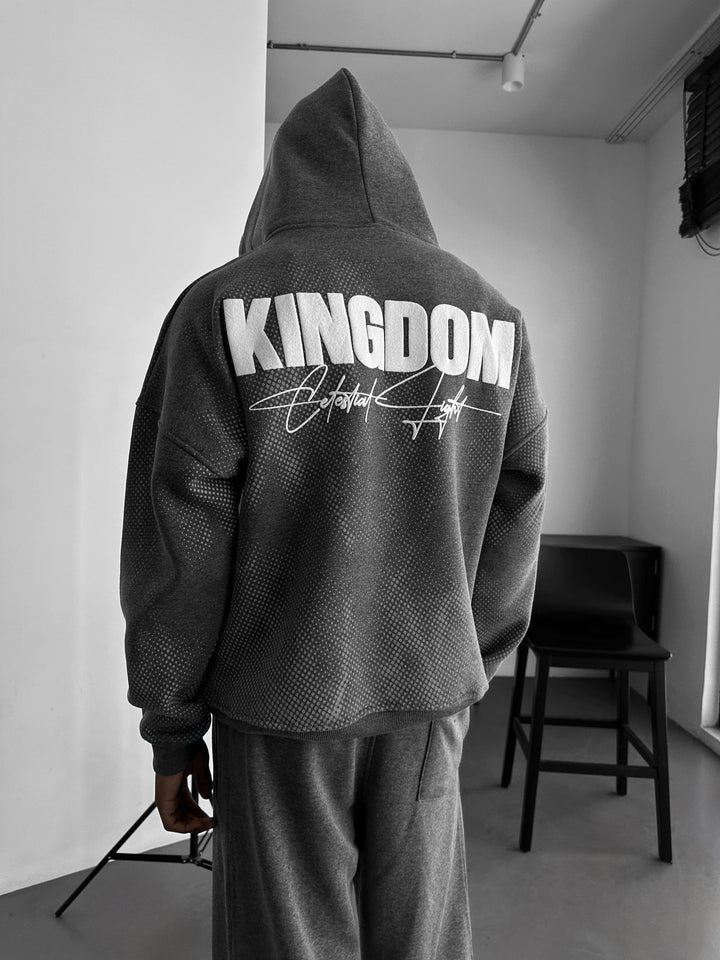 Oversize Kingdom Hoodie - Antracit Melange och Vit