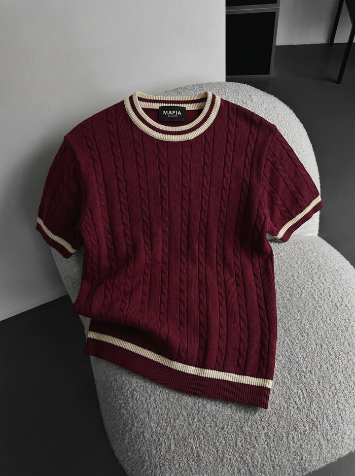 Regular Fit Braid Knit T-shirt - Plommon