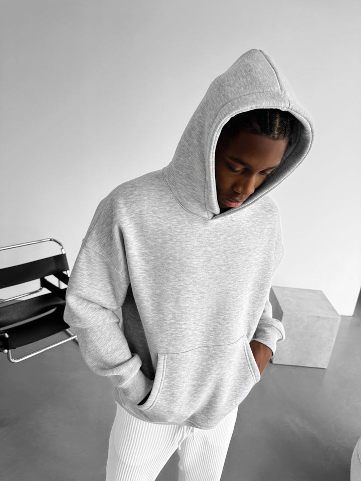 Oversize Basic Hoodie - Ljusgrå Melange