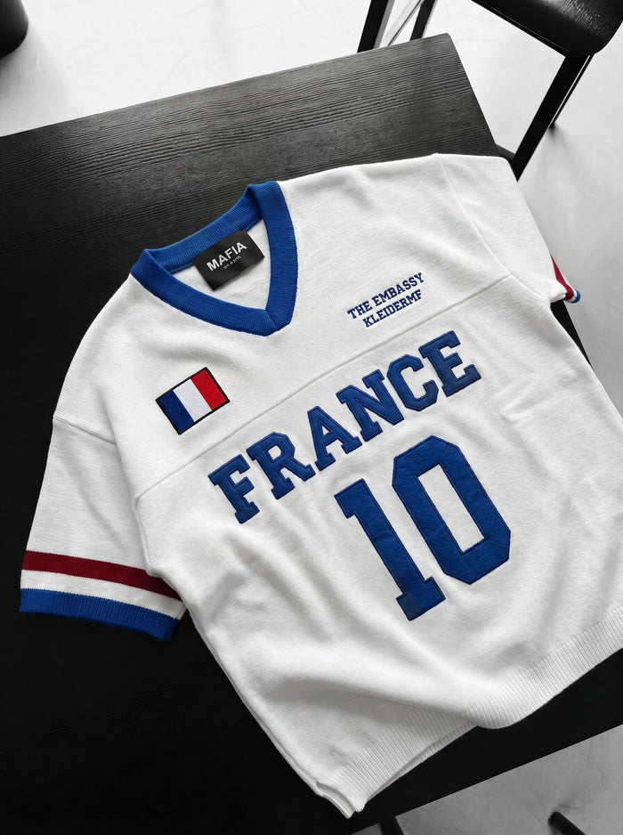 Oversize Frankrike Stickad T-shirt - Vit