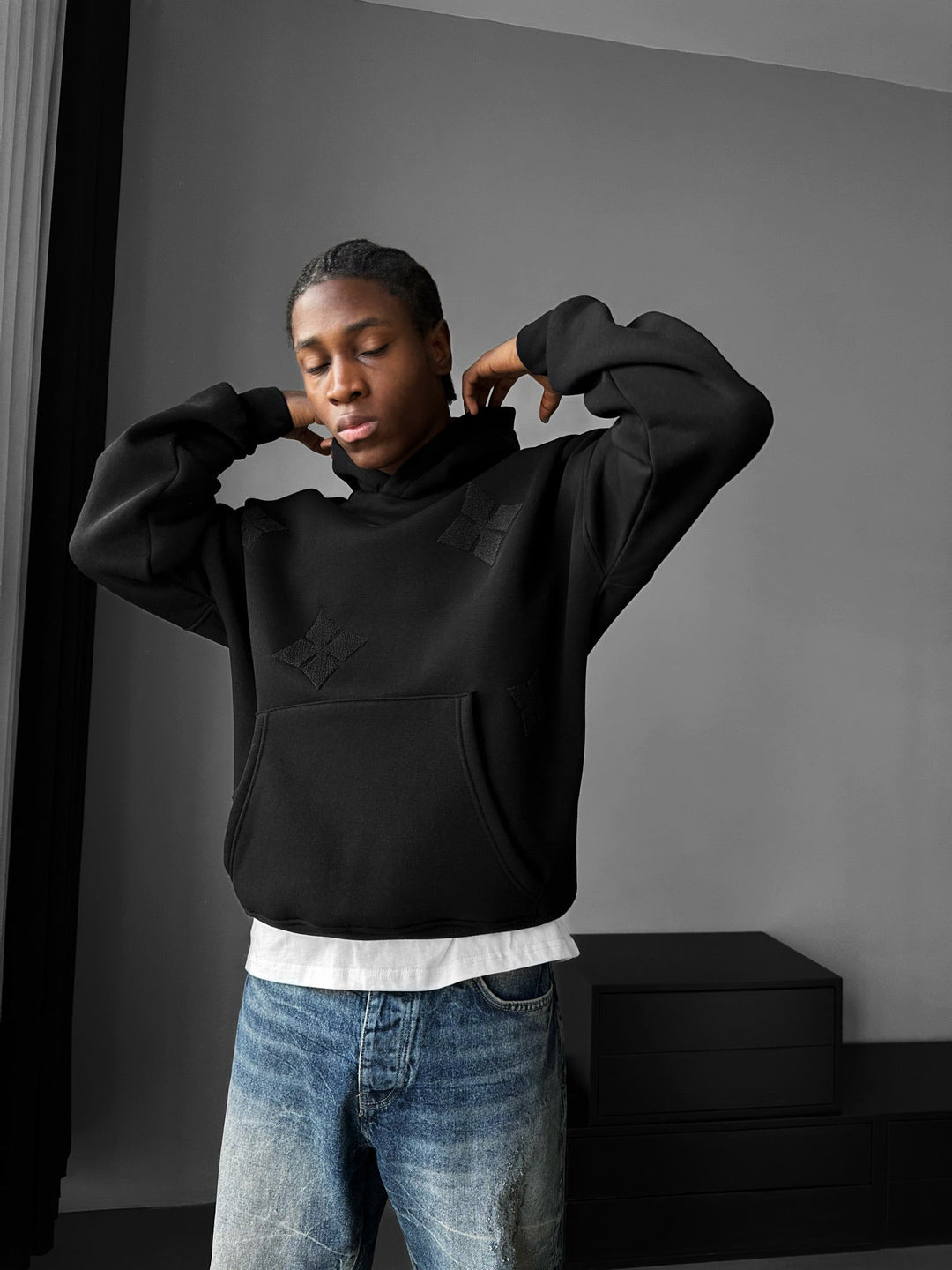Oversize Detaljerad Hoodie - Svart