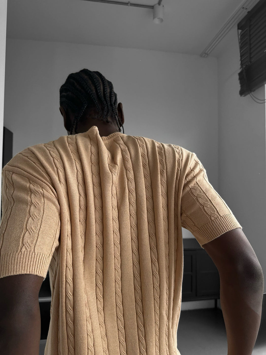 Lös Passform Flätad Stickad T-Shirt - Kamel