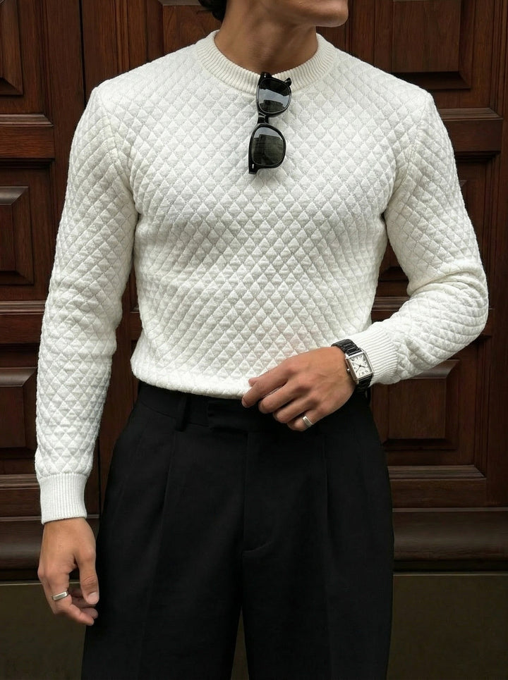 Slim Fit Texturerad Tröja - Ecru