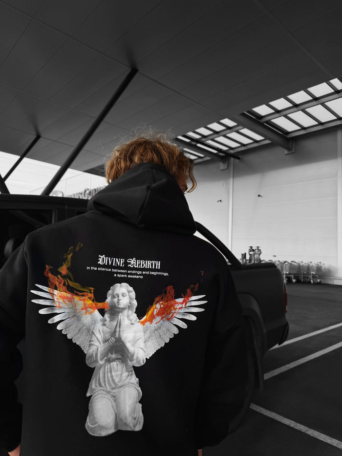 Oversize Gudomlig Återfödelse Hoodie - Svart