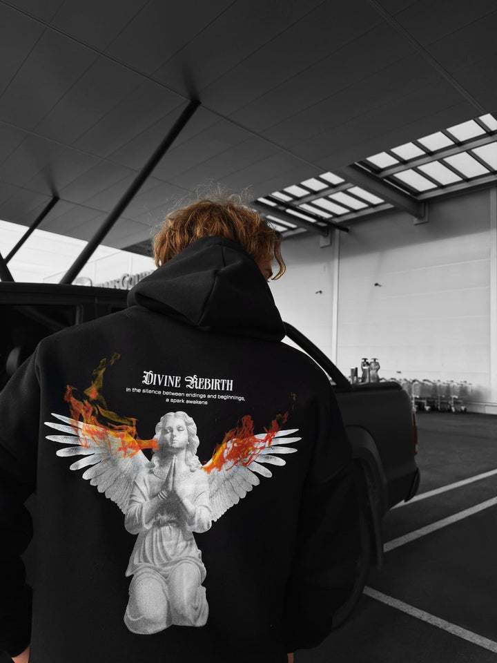 Oversize Gudomlig Återfödelse Hoodie - Svart