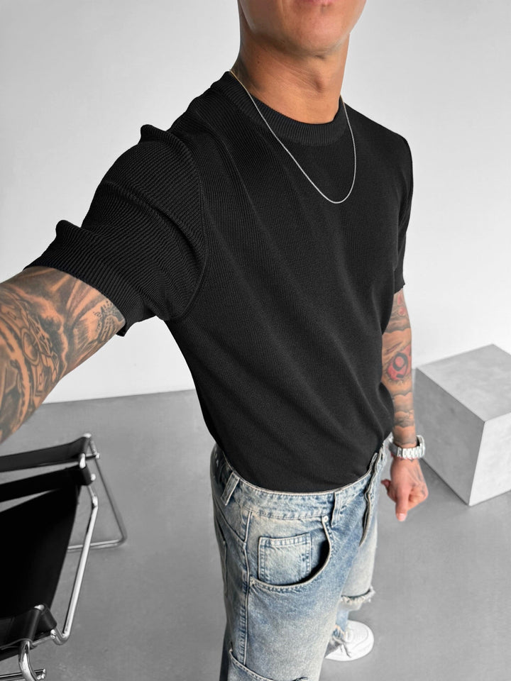 Oversize Stickad T-shirt - Svart