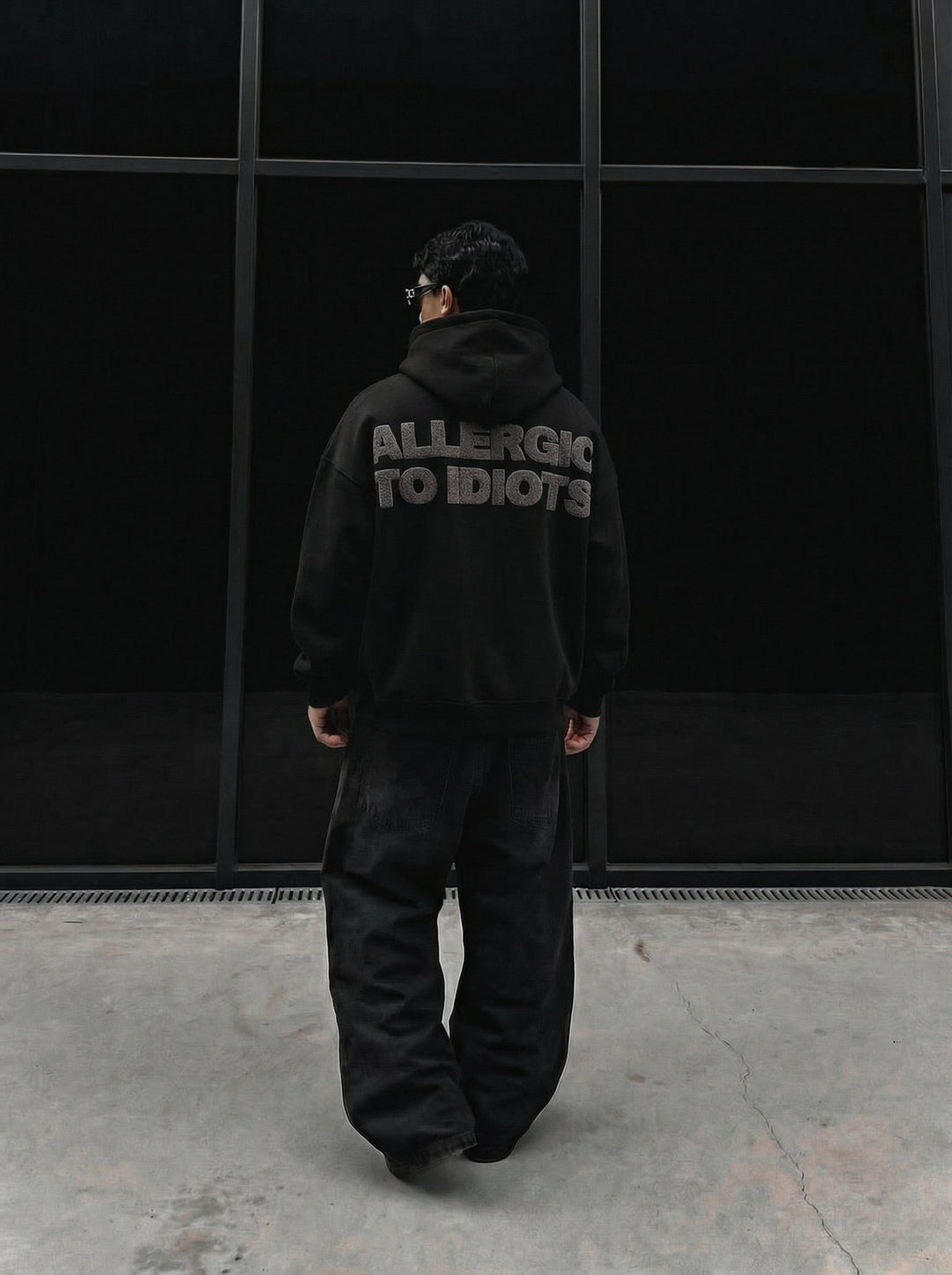Oversize Detaljerad Allergisk Hoodie - Svart